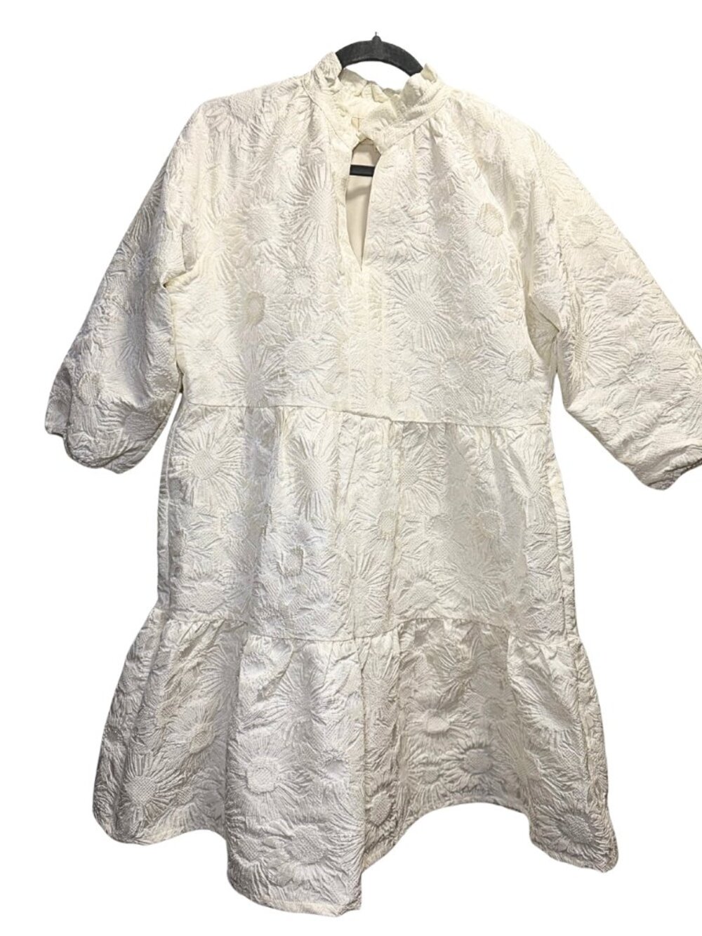 SSS Ivory Floral Jacquard Tiered Mini Dress Size L